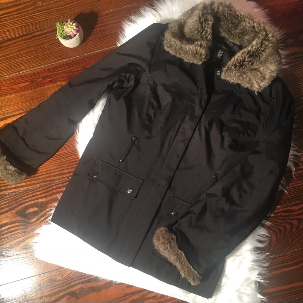 New York And Company Fur Collared Black Coat Small